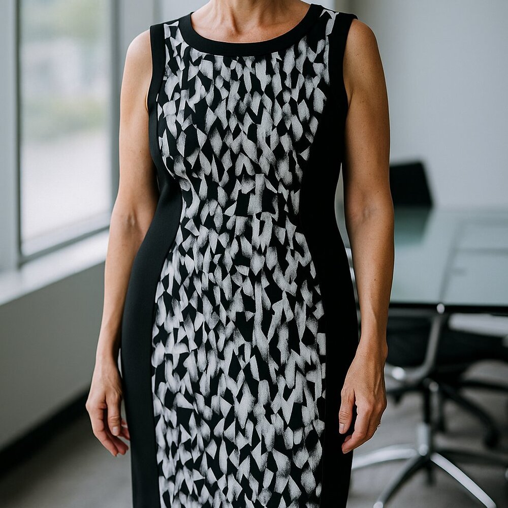 Maggy London Black White Sheath Dress Womens 14 Sleeveless Professional Workwear